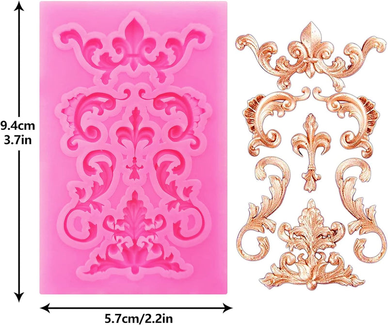 Rainmae 5 Pcs Baroque Style Fondant Silicone Mold - 3D Lace Relief Filigree Sculpture for Crafts  Baking