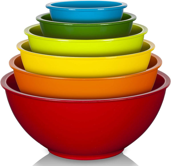 CharYIHONG 6-Piece Plastic Mixing Bowls Set - Colorful Space-Saving Nesting Design - Rainbow