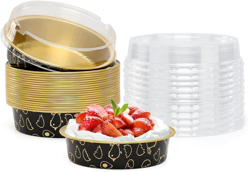 50-Pack Disposable 4 Mini Tart Pans with Lids in Golden Aluminum - Ideal for Baking Pies Tarts Quiches and Cakes