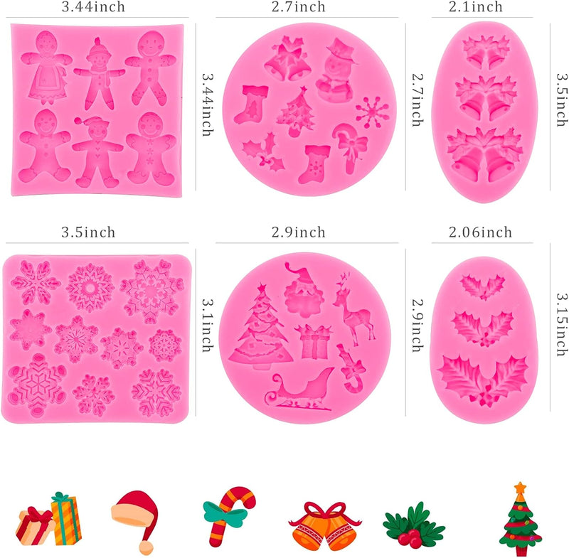 Christmas Fondant Molds Set - 6Pcs Silicone Candy Molds for Cake Decoration