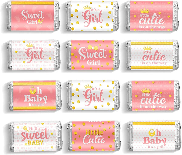 Baby Shower Candy Wrapper Stickers - Pink Girl Style 90 Pieces No Candy