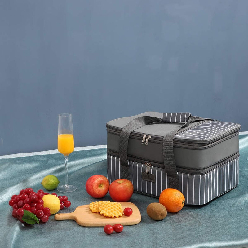 Insulated Casserole Carrier - Expandable for HotCold Food Grey - Fits 9 x 13 Dish