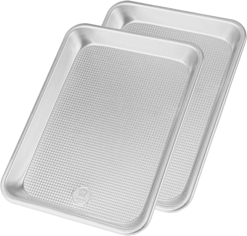 Professional Quarter Sheet Baking Pans - Set of 2 Aluminum Cookie Sheets - Rimmed 9x13-inch for Baking and Roasting