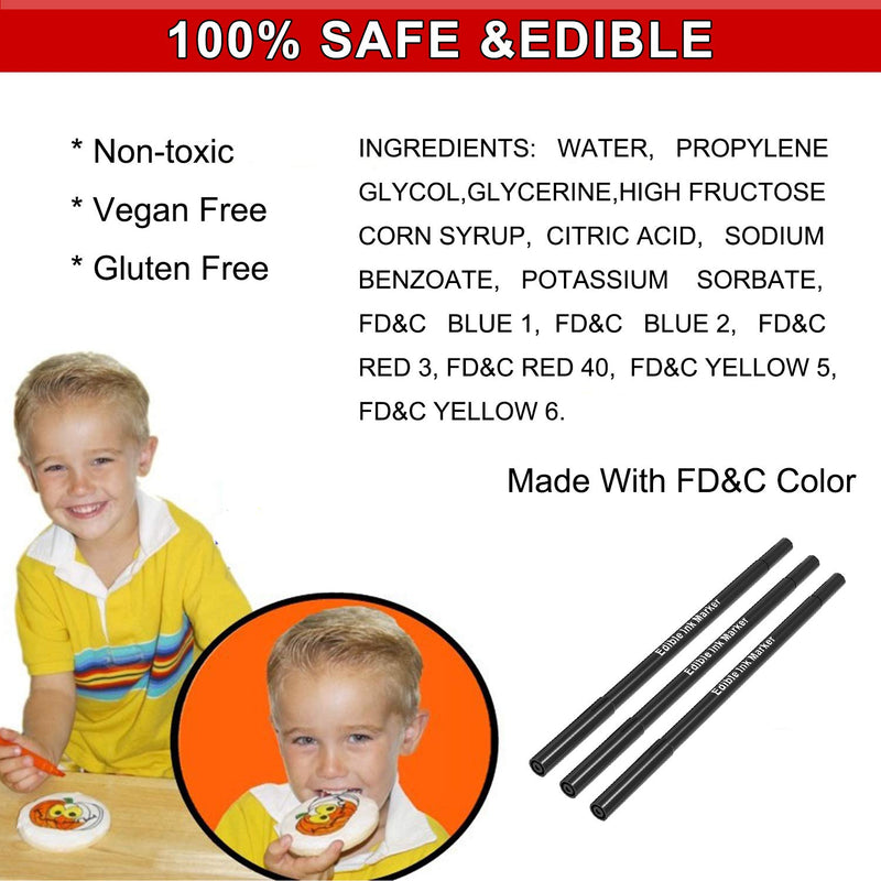 3pcs Black Food Coloring Markers - Double Sided Edible Fine Tip Pen for Decorating and Baking