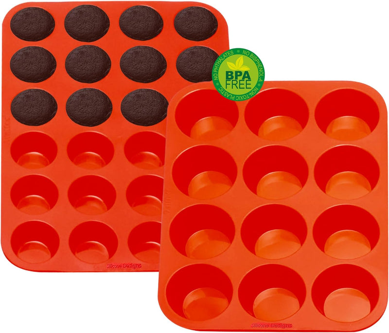 Silicone Muffin Pans - 6 Cup Jumbo Set of 2 Professional Use