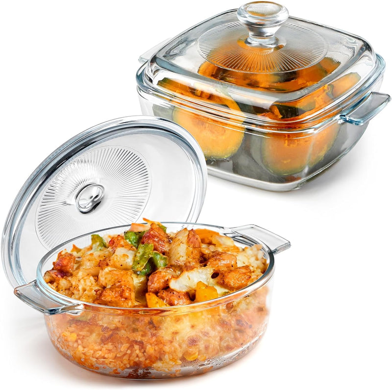 Glass Square Casserole Dish with Lid - Oven and Microwave Safe 08L