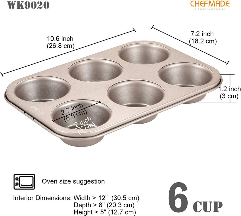 CHEFMADE 6-Cavity Popover and Muffin Pan - Non-Stick Bakeware for Oven Baking Champagne Gold