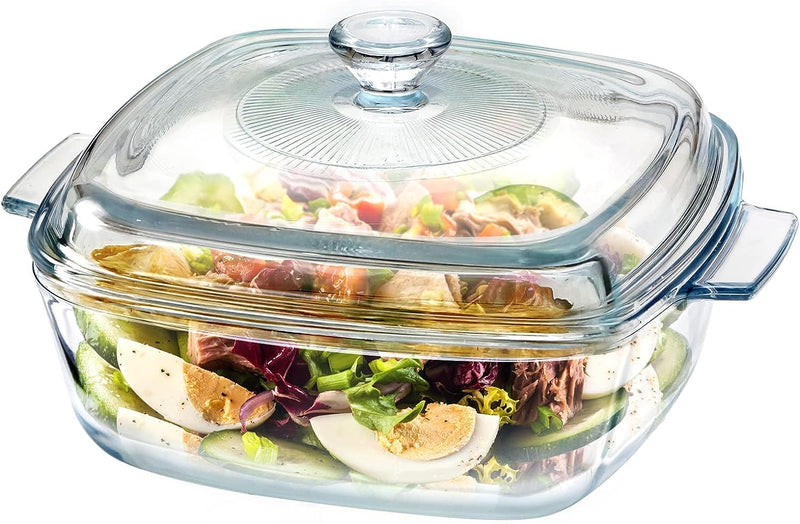 Glass Square Casserole Dish with Lid - Oven and Microwave Safe 08L