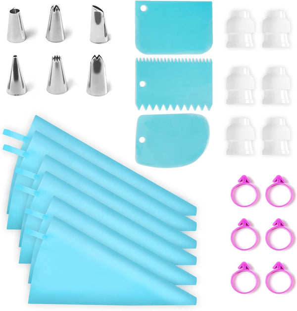 Riccle Reusable Piping Bags and Tips Set - 27 Pcs Cake Decorating Kit