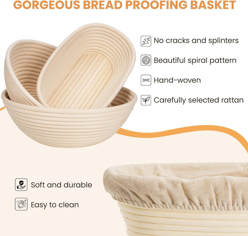 Bread Proofing Set - Banneton Basket Sourdough Liner Lame and Scraper