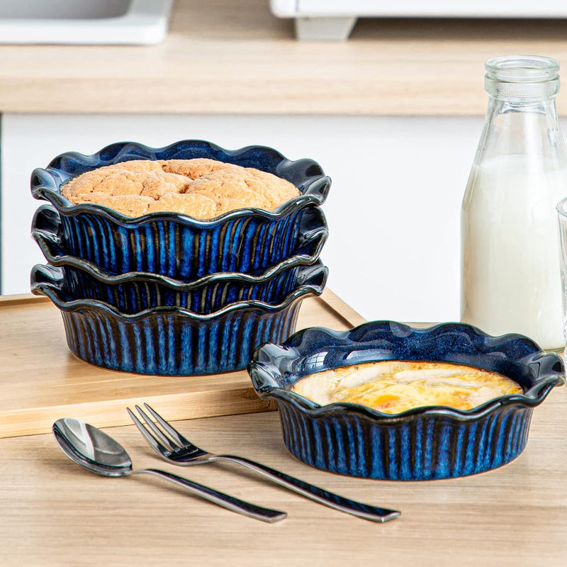 Vancasso Stern Mini Pie Pans - Set of 6 Ceramic Baking Dishes with Corrugated Edge