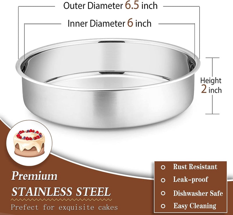 PP Chef 4 Stainless Steel Baking Pan Set for Mini Cakes Pizzas and Quiches - Non-Toxic Leakproof and Easy to Clean