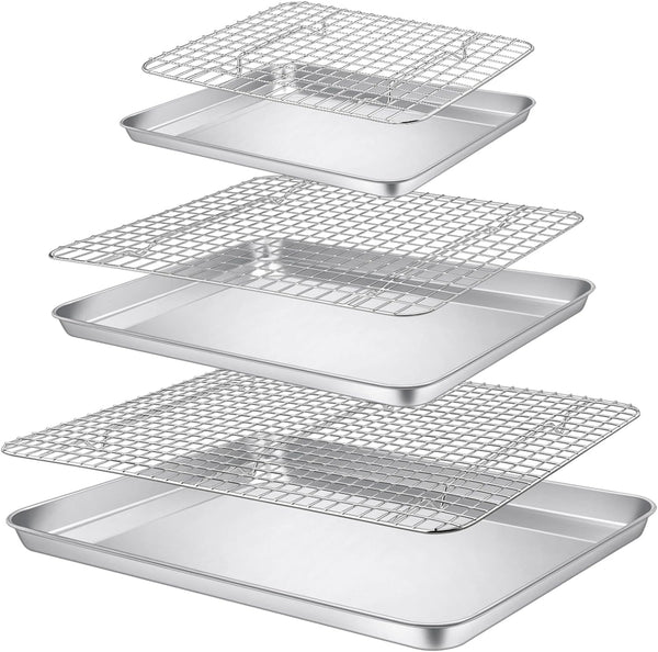 PP CHEF 8-Piece Stainless Steel Baking Sheet and Rack Set - Oven and Dishwasher Safe