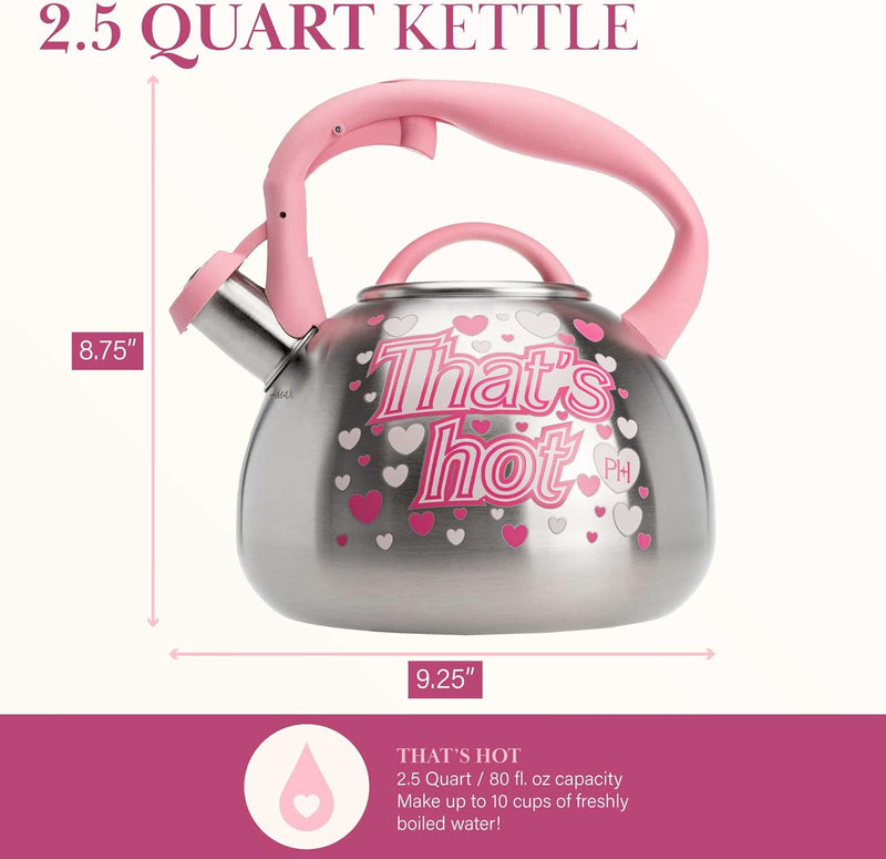 Paris Hilton Color Changing Tea Kettle Stainless Steel Soft Touch Handle 25-Quart Pink