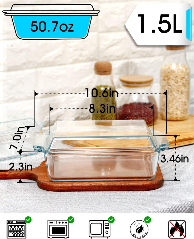 Mini Glass Casserole Dish with Lid - Single Serving Microwave Bakeware 57in x 7in