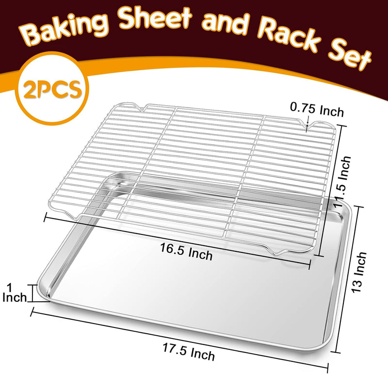 PP CHEF Baking Sheet and Rack Set - Stainless Steel 196 Cookie Sheet with Cooling Rack - Half Size - Dishwasher Safe