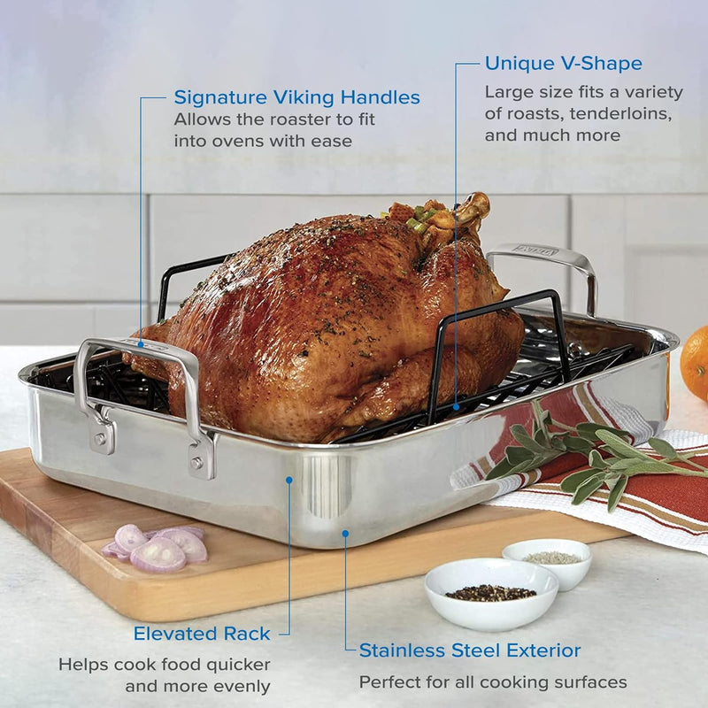 Viking 3-Ply Stainless Steel Roasting Pan with Nonstick Rack - Dishwasher and Oven Safe