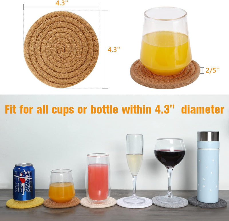 Cotton Woven Drink Coaster Set with Holder - Minimalist Home Decor for Wooden Tabletop Protection