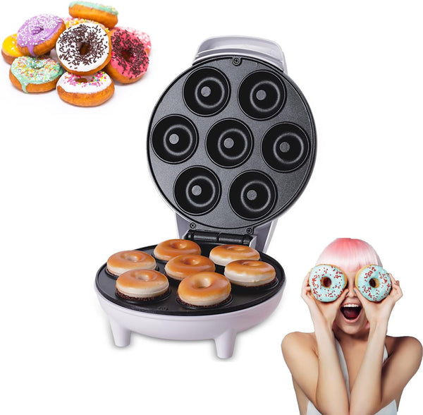 7-Hole Mini Donut Maker - Electric  Non-Stick Machine for Kid-Friendly Breakfast Desserts