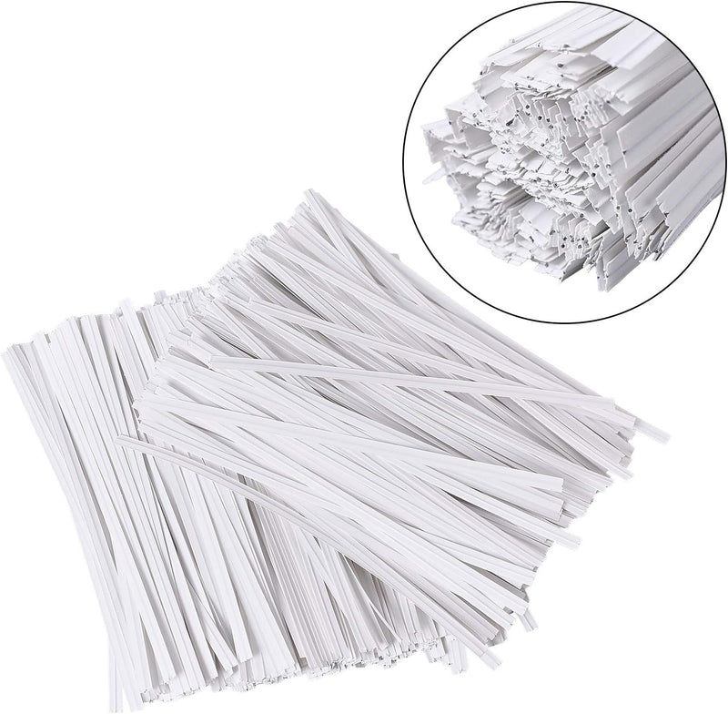 500 White Paper Twist Ties for Bread Bags and Party Favors