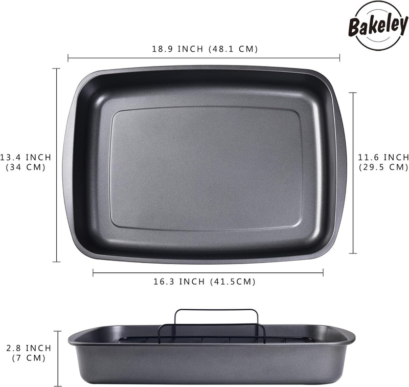 Roast Pan with Nonstick Rack for Turkey - 19x13 Black