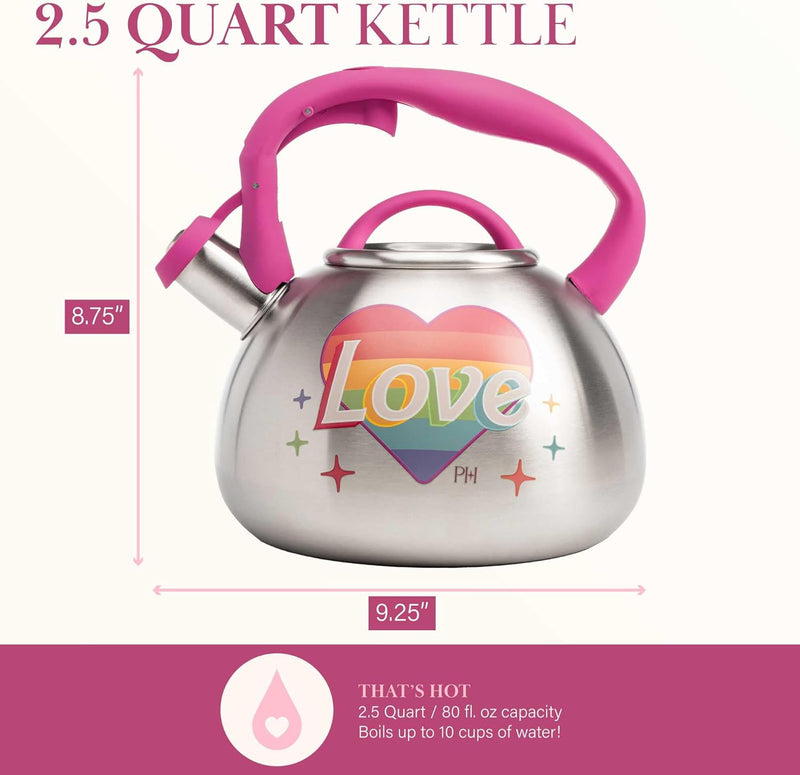 Paris Hilton Color Changing Tea Kettle Stainless Steel Soft Touch Handle 25-Quart Pink