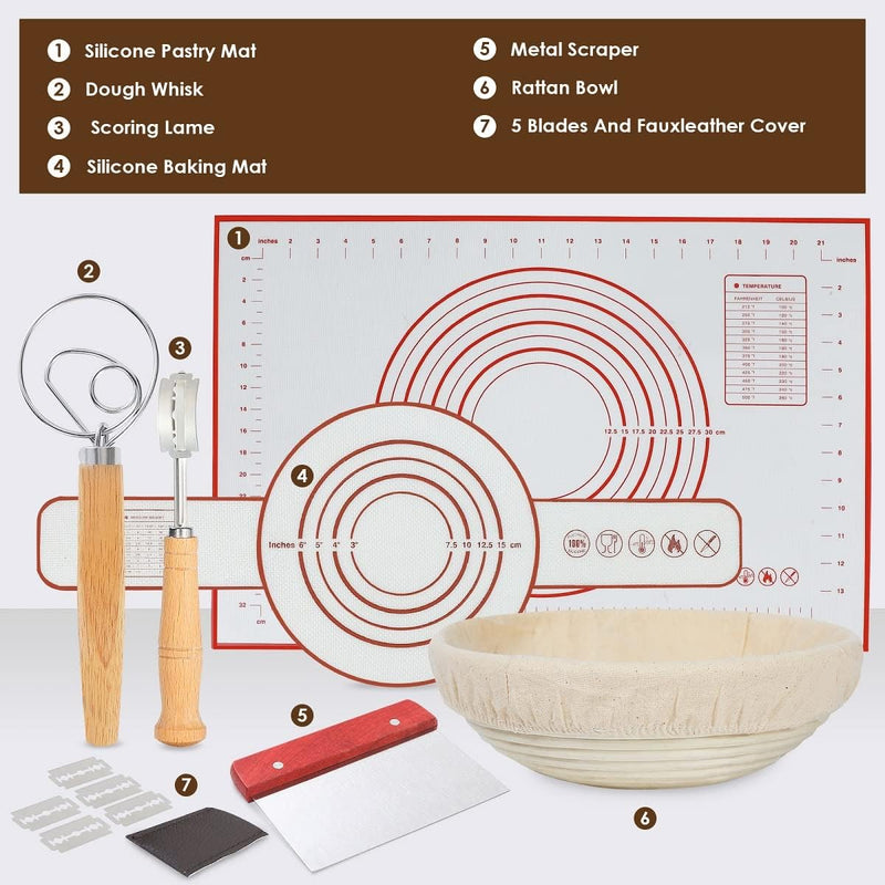 Banneton Proofing Basket Set - Sourdough Bread Baking Kit