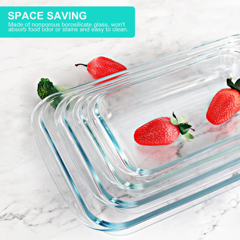 8-Piece Glass Baking Dish Set with Lids for Lasagna Leftovers and More - BPA Free and Fridge-to-Oven Safe