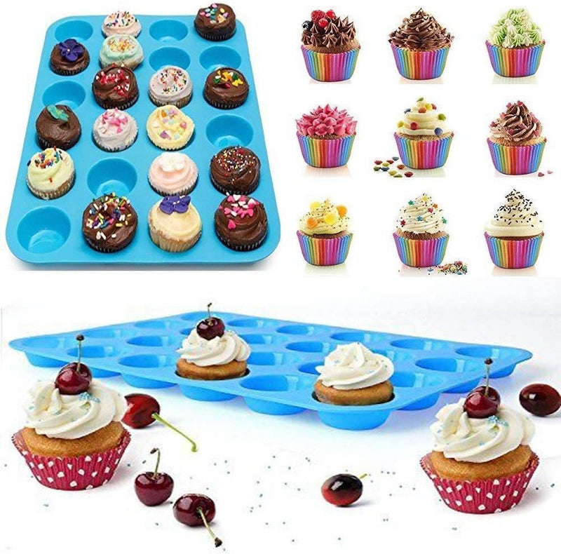 Qtopun 4 Pack Silicone Mini Muffin Pan 24 Cup Baking Mold Multi Color