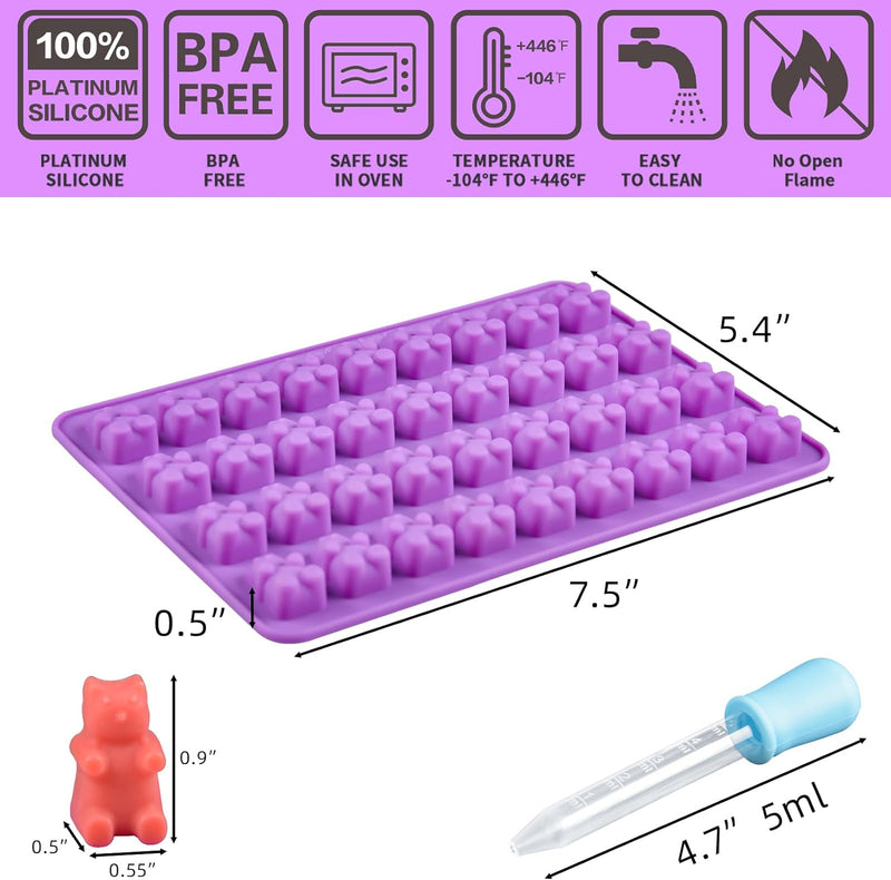 Silicone Gummy Bear Molds with Droppers - Nonstick Food Grade - Pack of 4 Mini Size