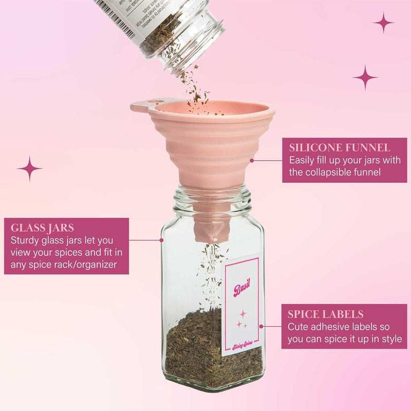 Paris Hilton 25-Piece Spice Jar Set with Labels and Shaker Caps Pink