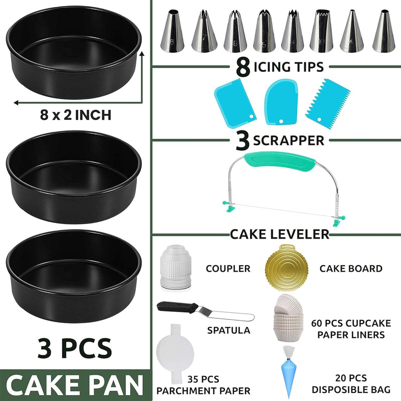 RFAQK 133PC Round Cake Pan Set with Baking and Decorating Supplies