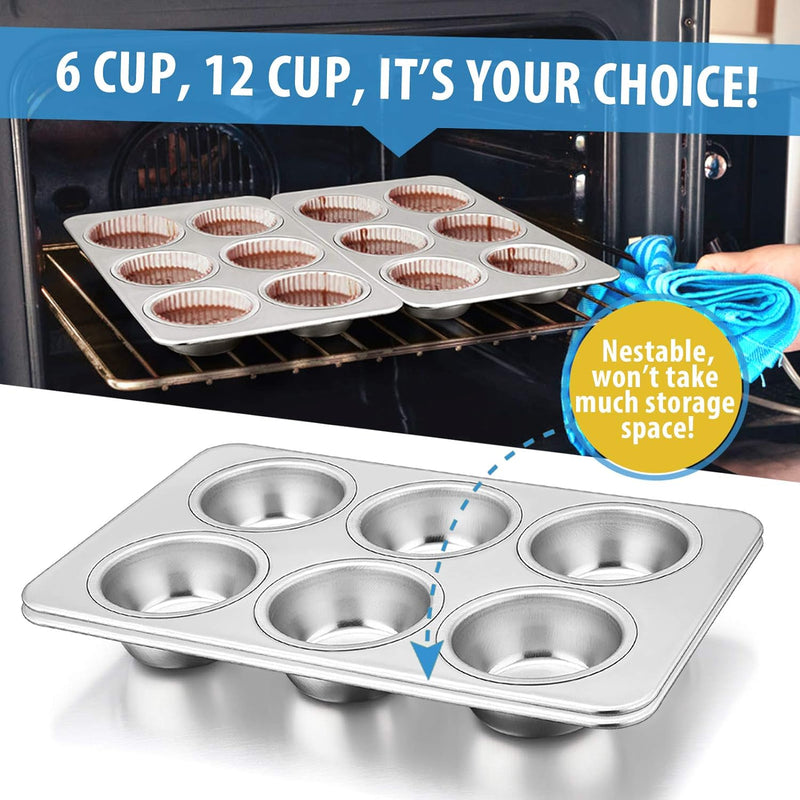 Stainless Steel 6-Cup Muffin Pan Set - Non-toxic  Dishwasher Safe - Regular Size