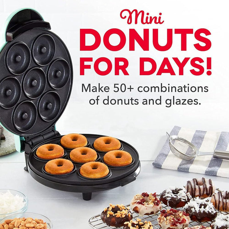 Mini Donut Maker Machine - Kid-Friendly Breakfast Snacks Desserts  More - Makes 7 Doughnuts - Aqua