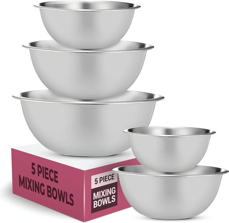 Stainless Steel Mixing Bowl Set - Space Saving Easy to Clean 5 Pieces