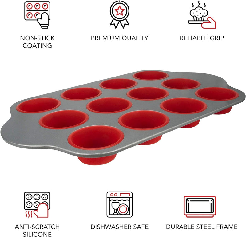 Non-Stick Silicone Muffin Pan - 12 Cups with Steel Frame - BPA Free  Non-Toxic