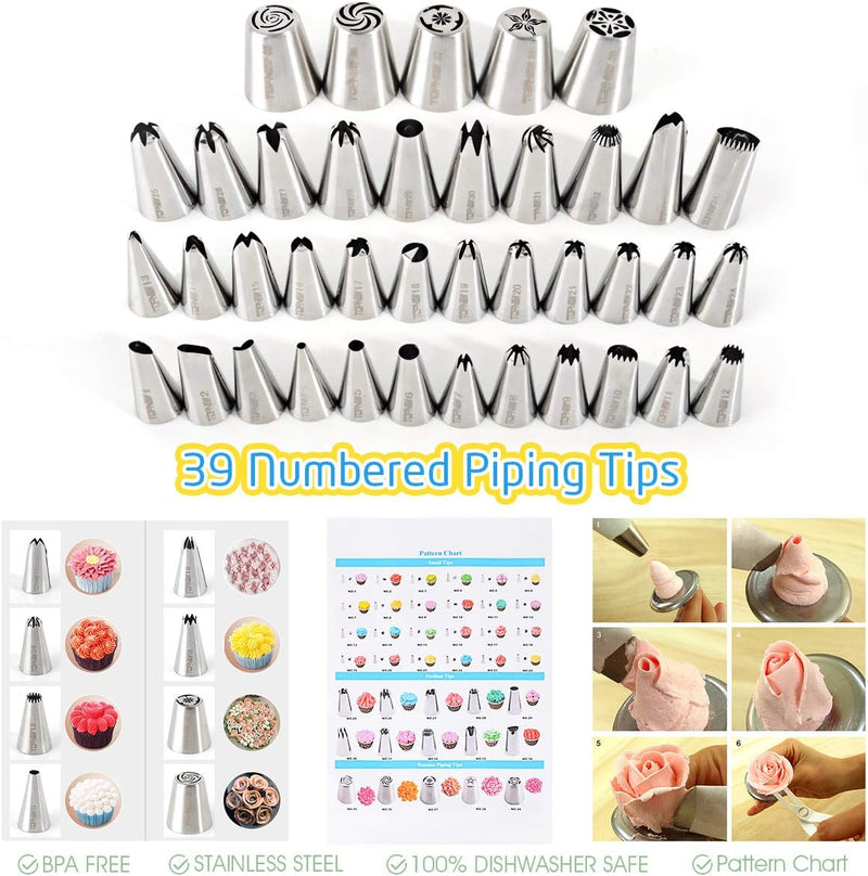 Cake Decorating Supplies Kit - 114pcs Cupcake Baking Set with Turntable Tips Bags Smoother Spatulas