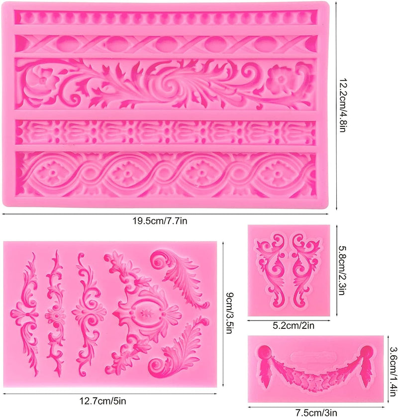 Rainmae 5 Pcs Baroque Style Fondant Silicone Mold - 3D Lace Relief Filigree Sculpture for Crafts  Baking