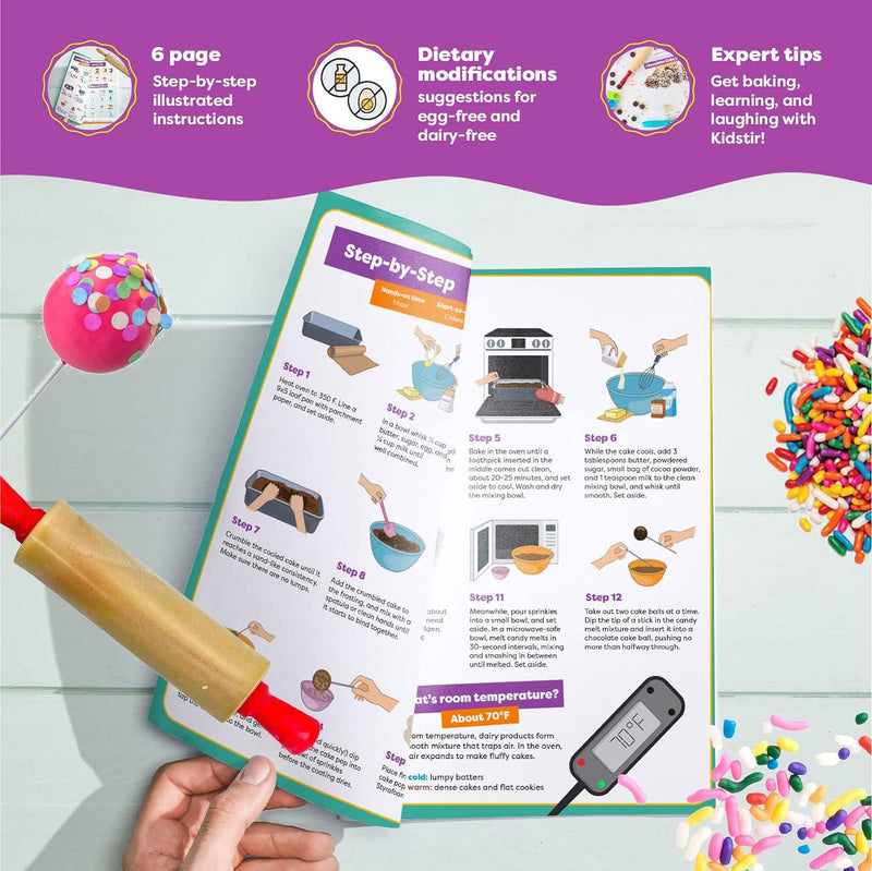 KIDSTIR Kids Baking Set - Cake Pop DIY Kit for Ages 6-12 - Vanilla Flavor