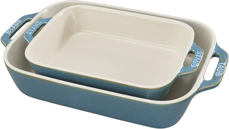 STAUB Rectangular Baking Dish Set 2 pc Rustic Ivory