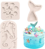 Marine Theme Fondant Silicone Molds, Seashell, Conch, Seahorse, Starfish, Tortoise Silicone Mold for Cake Decoration, Chocolate Candy Sugar Craft