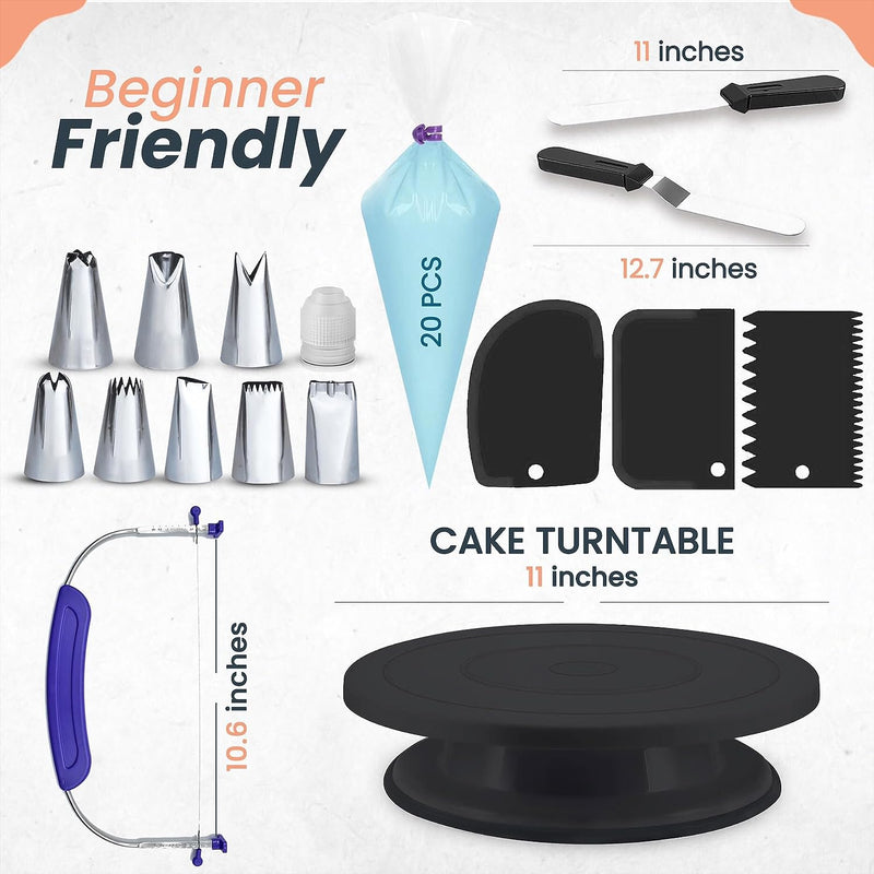 RFAQK 35PC Cake Decorating Supplies Kit with Turntable Tips Spatulas Scrapers and Ebook