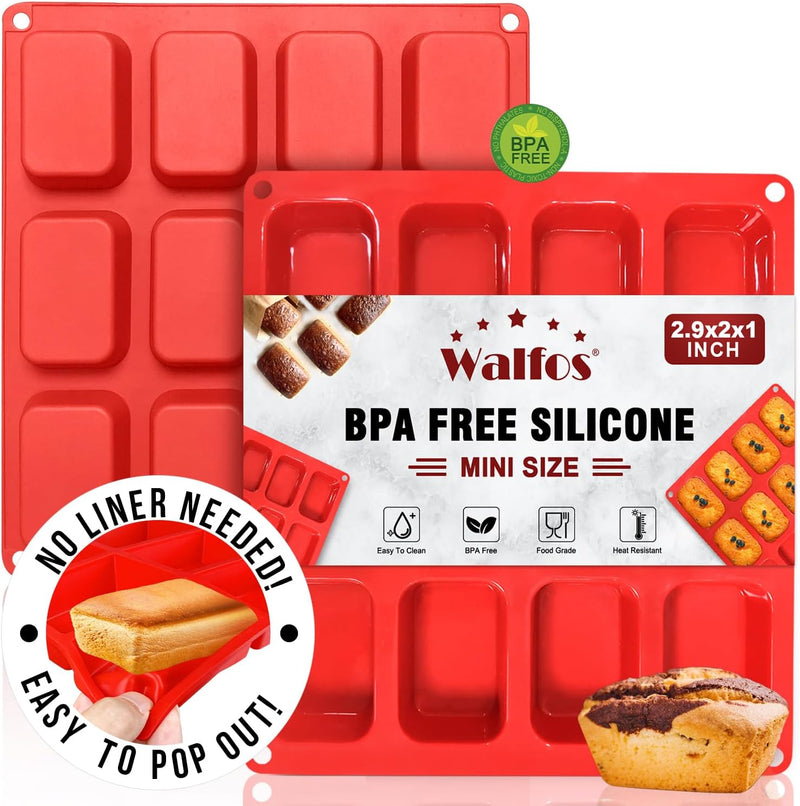 Walfos Silicone Mini Loaf Pan - 12 Cavities Non-Stick Food Grade - Ideal for Mini Bread Brownies Cornbread Cheesecake  Chocolate