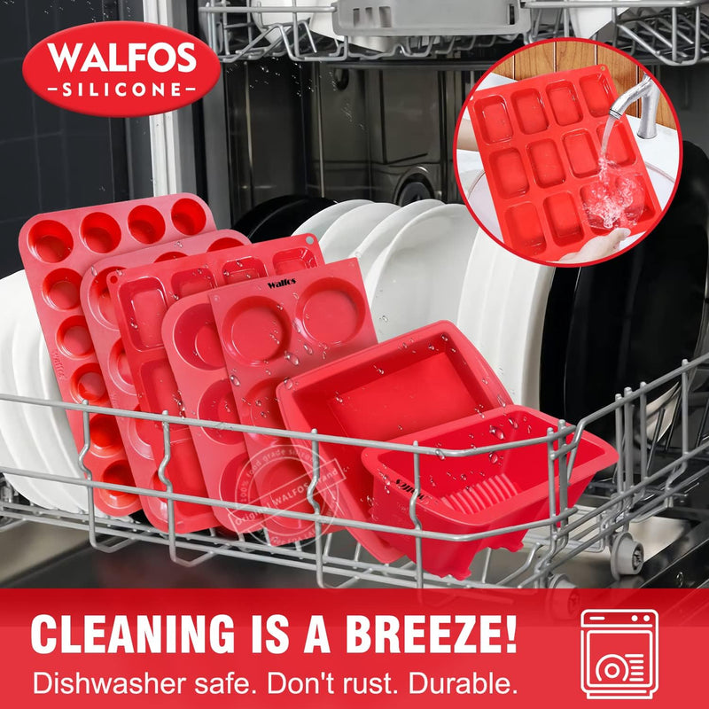 Walfos Silicone Mini Loaf Pan - 12 Cavities Non-Stick Food Grade - Ideal for Mini Bread Brownies Cornbread Cheesecake  Chocolate