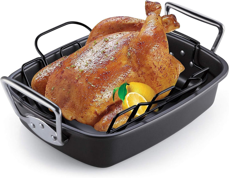 Cook N Home Nonstick Roasting Pan with Rack - Black 17x13