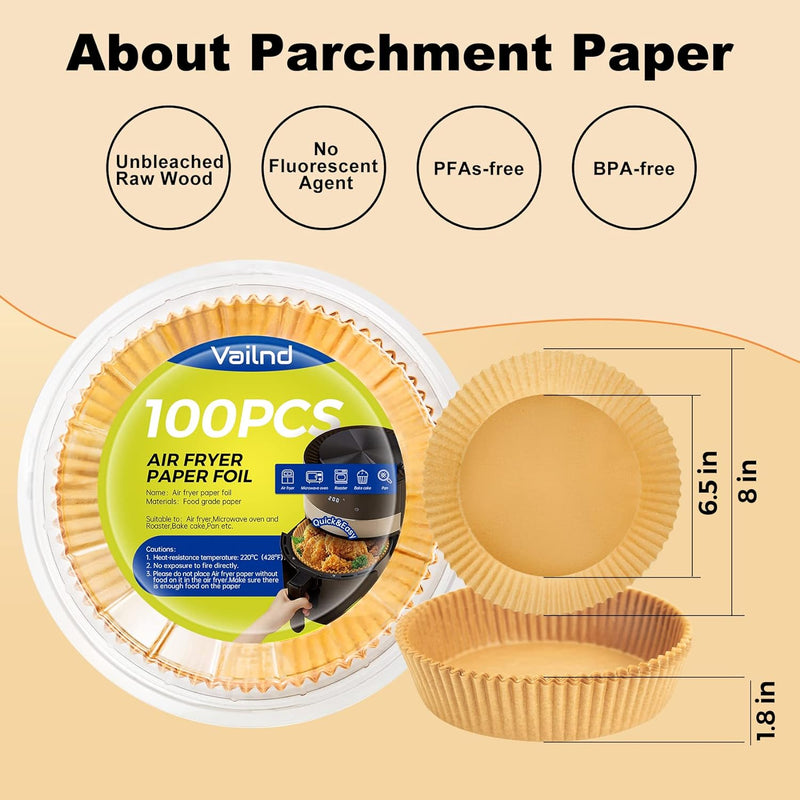 Air Fryer Disposable Liners - 125 Pcs Parchment Paper Non-Stick Square 8IN - Microwave Safe