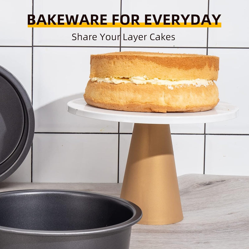 HONGBAKE 8 Round Cake Pan Set - Nonstick 2 Pieces - Dishwasher Safe  Heavy Duty Grey