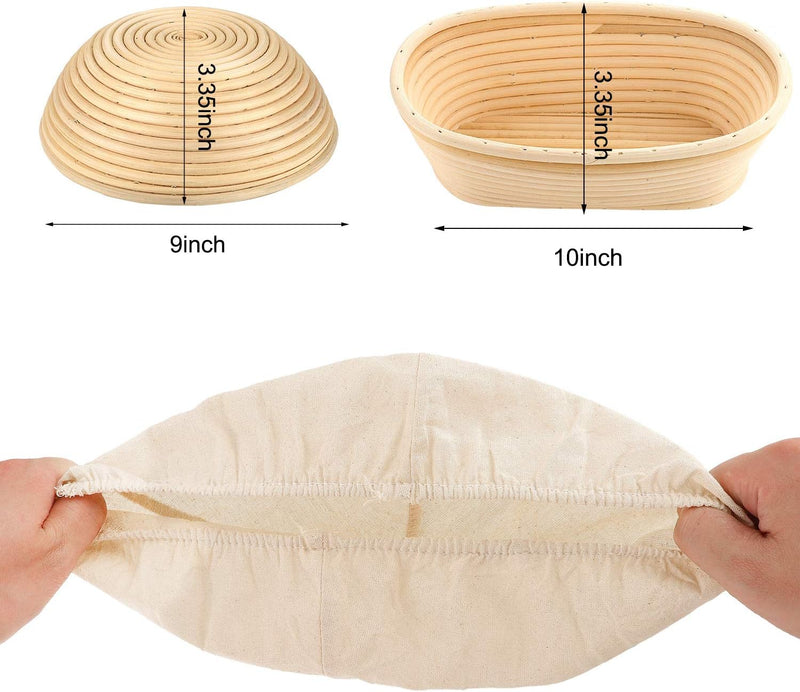 Bread Proofing Basket Set - 6 Pieces with Liner and Cover - Natural Rattan