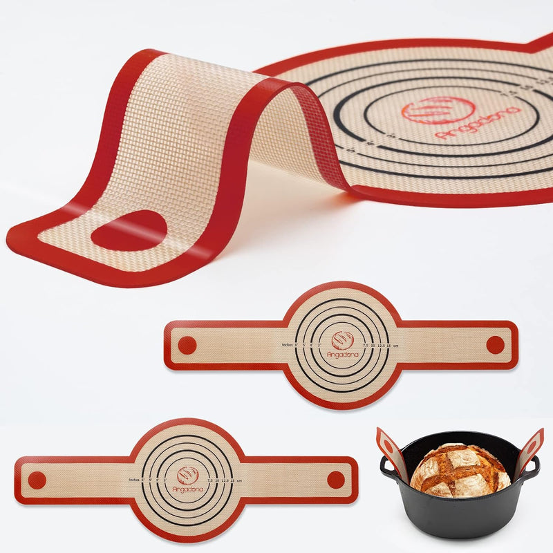 Silicone Bread Sling Dutch Oven - Non-Stick  Easy Clean Baking Mat with Long Handles and Grey Dough Liner