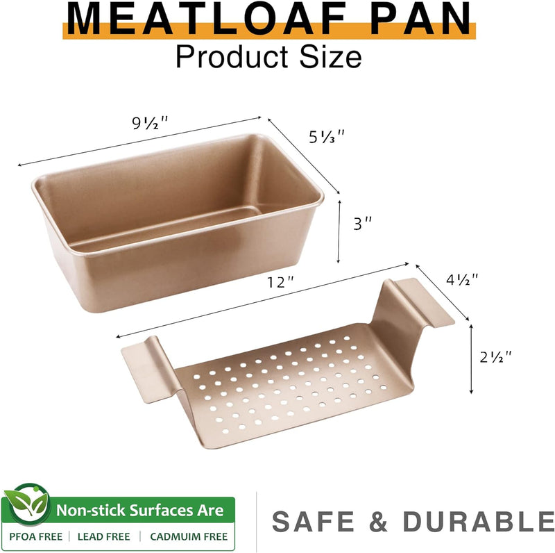 HONGBAKE Nonstick Meatloaf Pan with Drain Tray and Insert 9 x 5 Inches - Grey